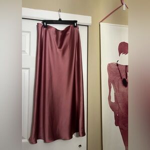 Zara Satin Bias Midi Skirt in Mauve Pink